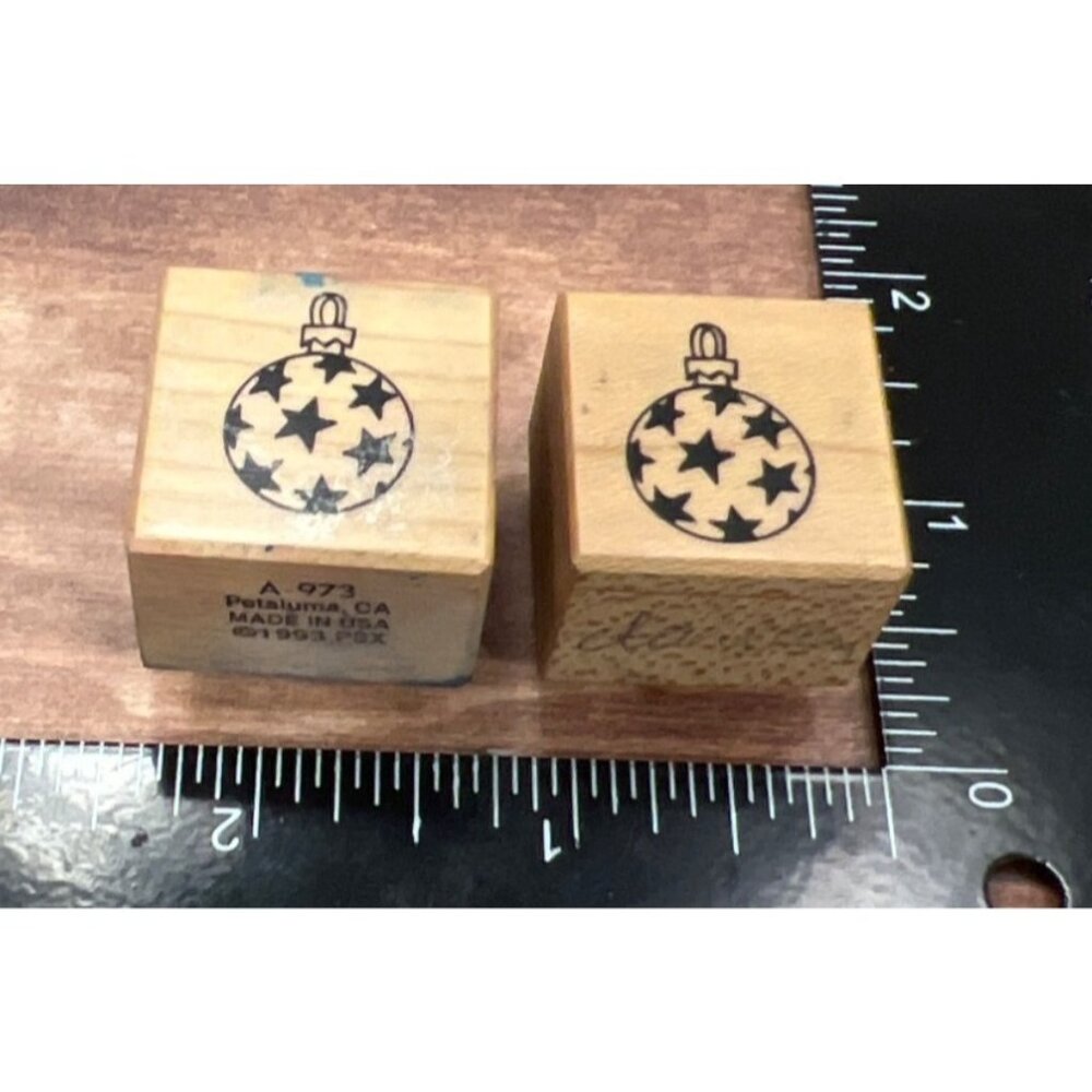 Small Wooden Rubber Stamp With Festive Ornament Designs A-973 PSX